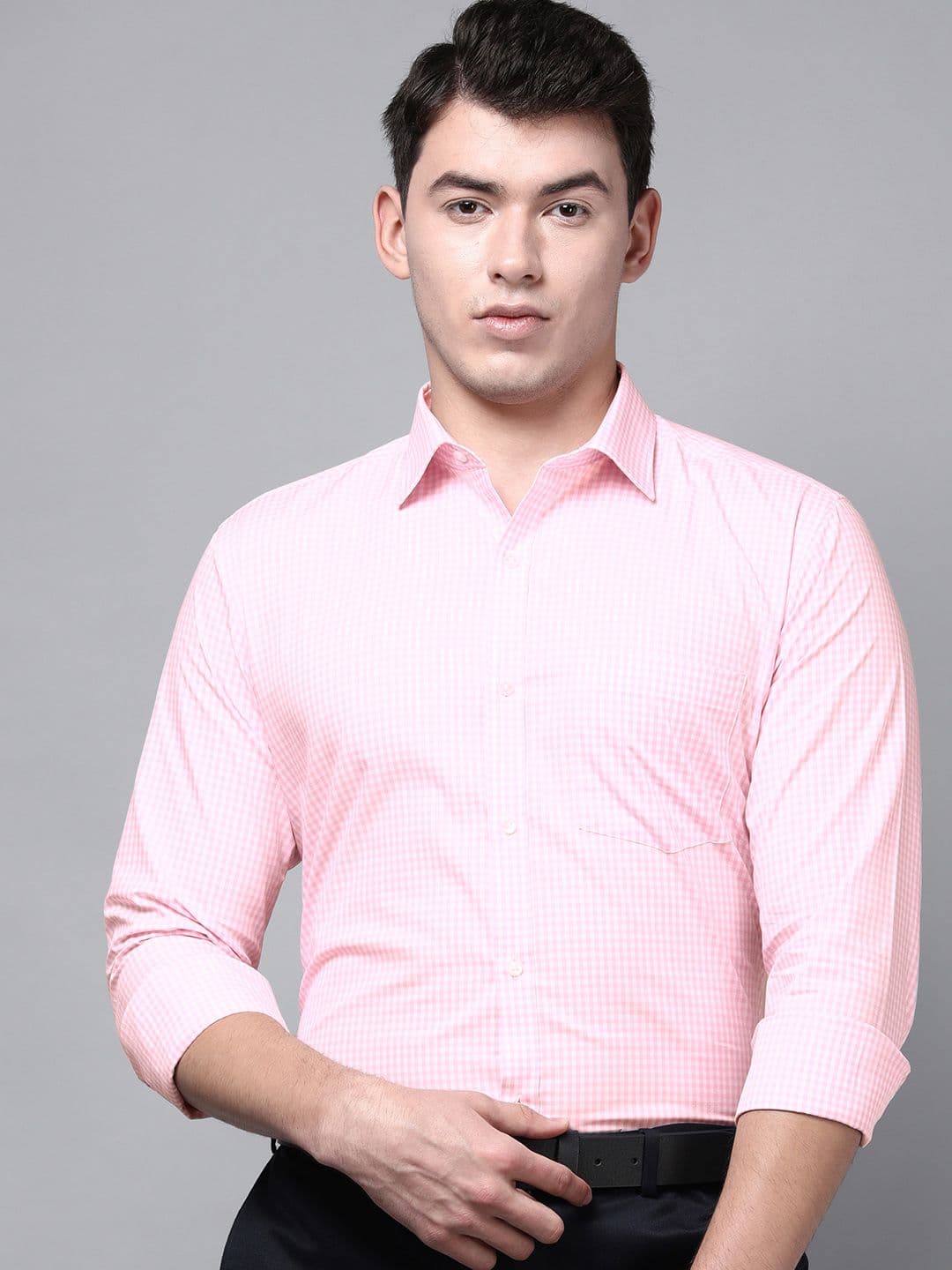 Park Avenue Men Pink & White Slim Fit Checked Formal Shirt - view 1