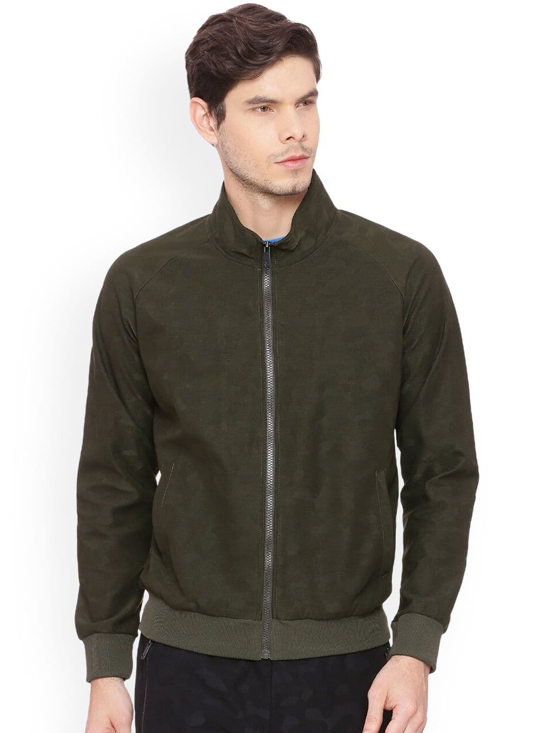 Basics Men Green Bomber with Embroidered Jacket - view 1