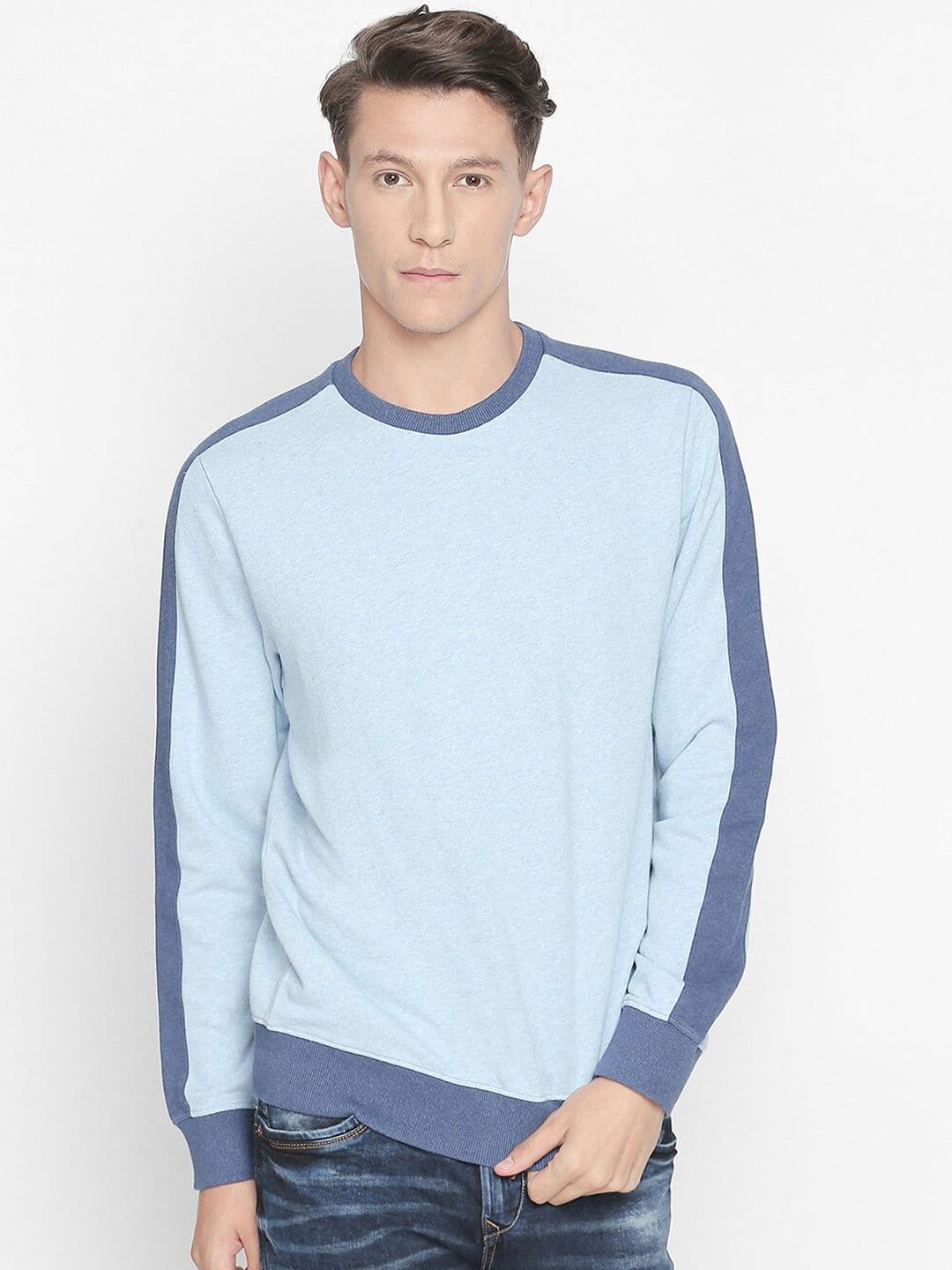 Basics Men Blue Crop Bomber with Embroidered Jacket - view 1