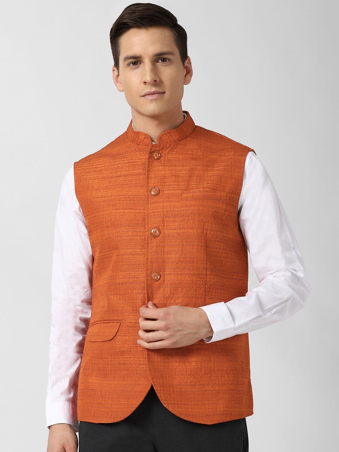 Peter England Elite Orange Printed Woven Nehru Jacket - view 1