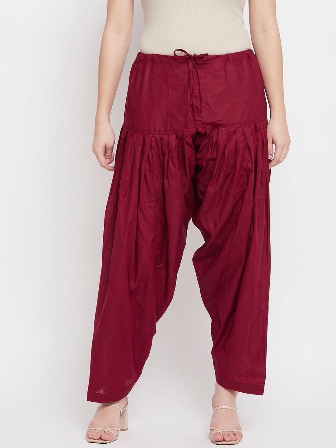 Clora Creation Women Maroon Solid Loose-Fit Pure Cotton Salwar - view 1