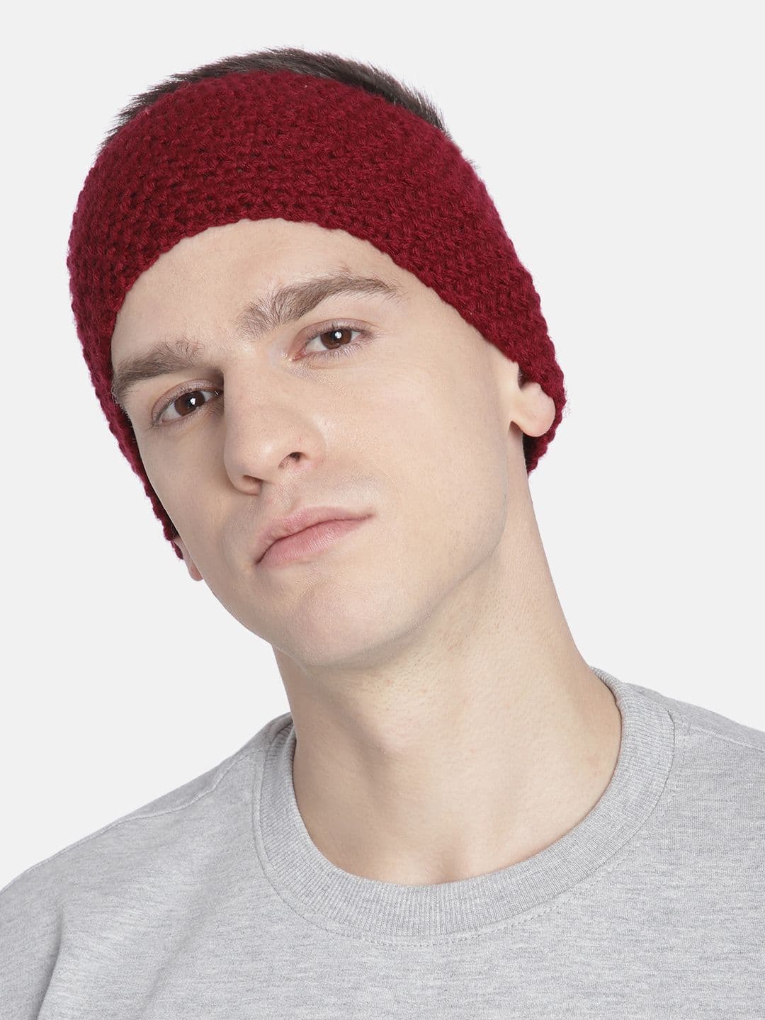 Magic Needles Men Maroon Self-Design Knitted Bandana Woollen Headband - view 1