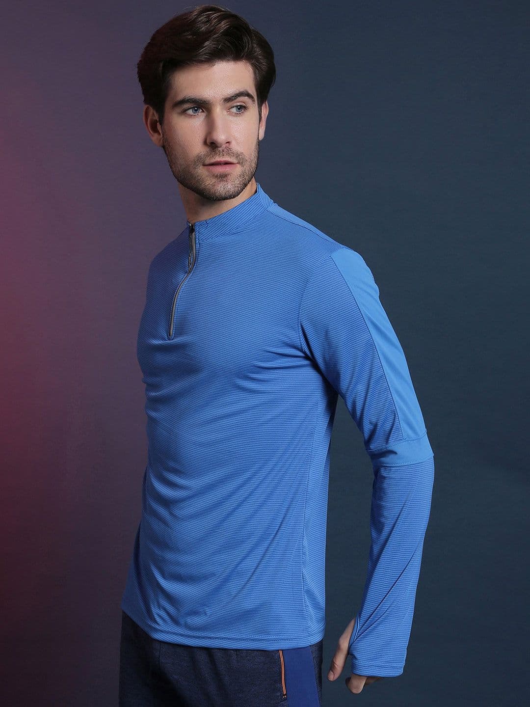 CAHOOT Men Blue High Neck Dri-FIT Raw Edge Running T-shirt - view 1