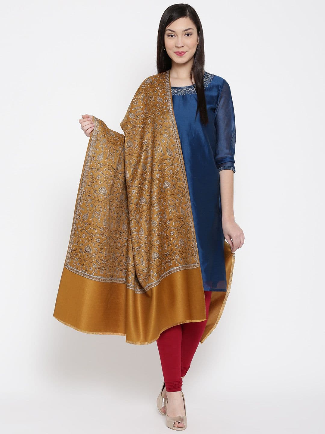 WEAVERS VILLA Women Floral Woven Design Winter Shawl - view 1