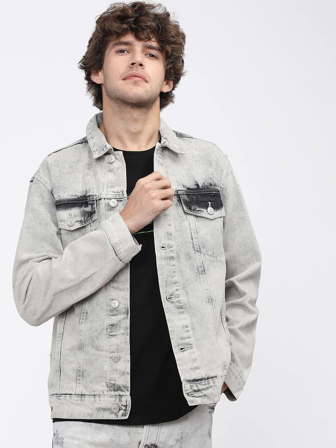 HIGHLANDER Men Grey Washed Denim Jacket - view 1