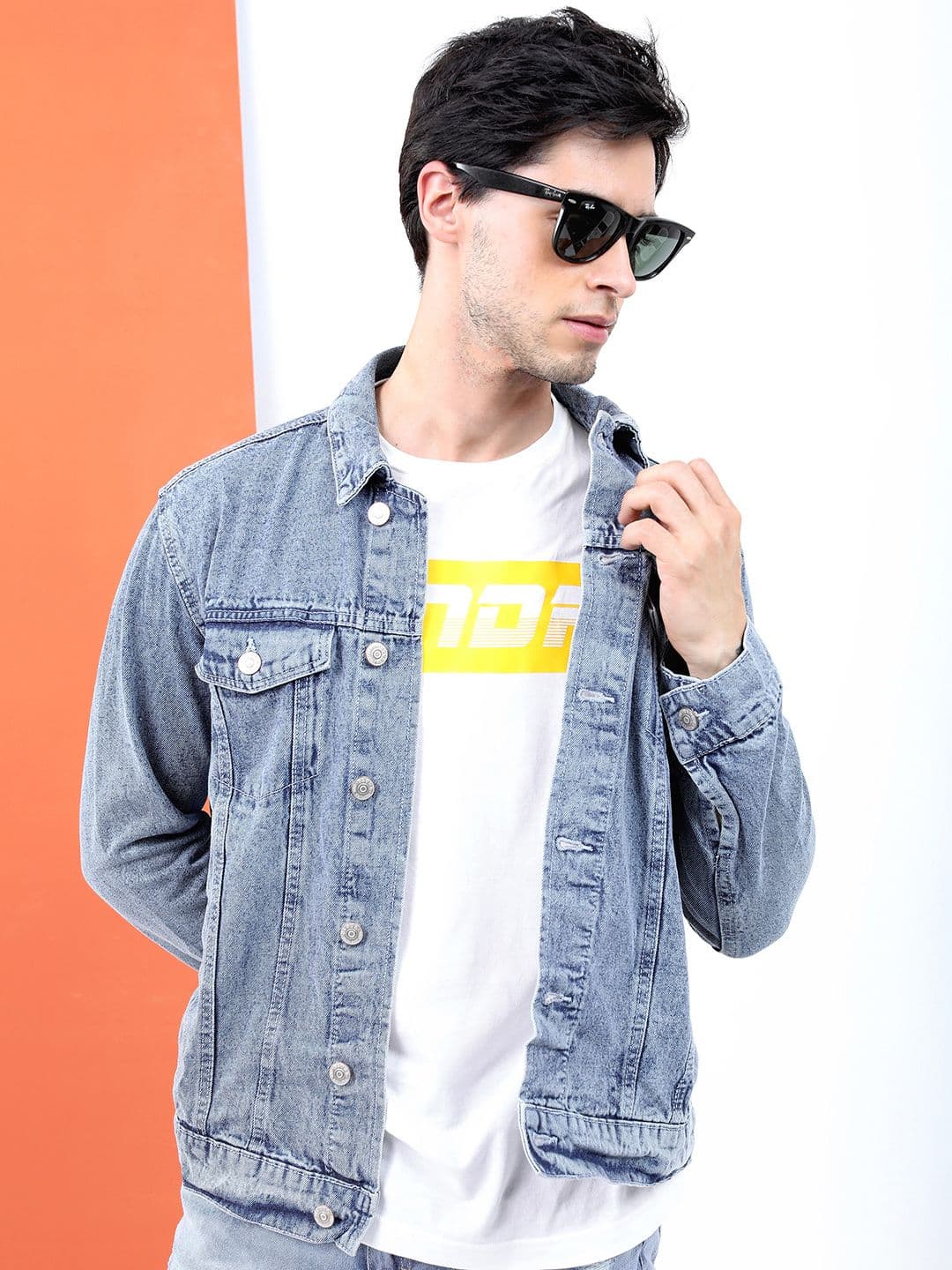 HIGHLANDER Men Blue Washed Crop Denim Jacket - view 1