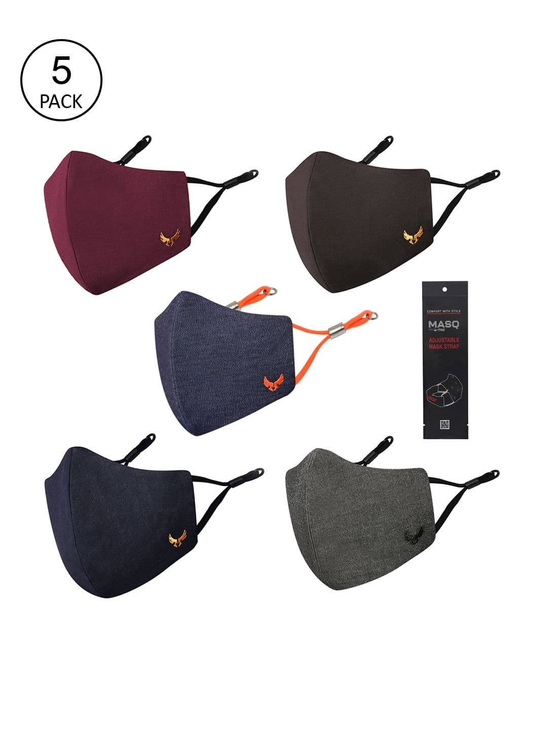 MASQ Men Pack Of 5 Solid 4-Layer Protection Pure Cotton Cloth Masks - view 1