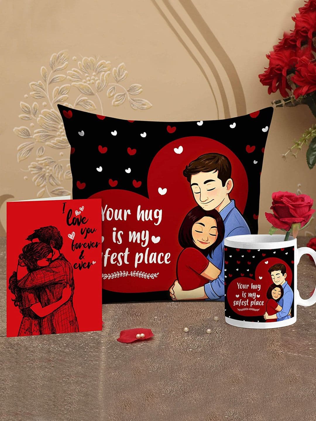 TIED RIBBONS Valentine Special Rose - Cushion Cover with Filler - Mug & Card Gift Set - view 1