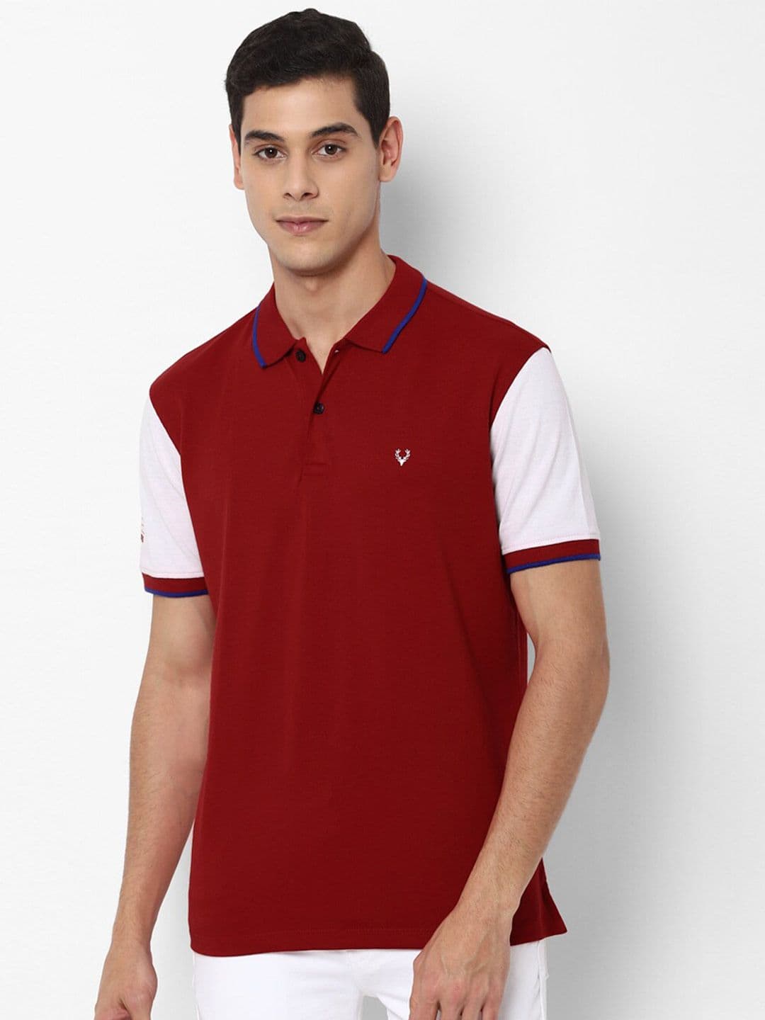 Allen Solly Men Maroon & White Colourblocked Polo Collar T-shirt - view 1