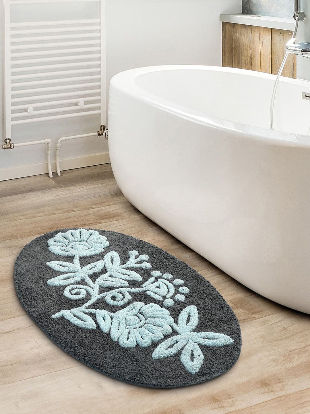 Saral Home Grey & Blue Handmade Oval-Shaped Bathmat - view 1