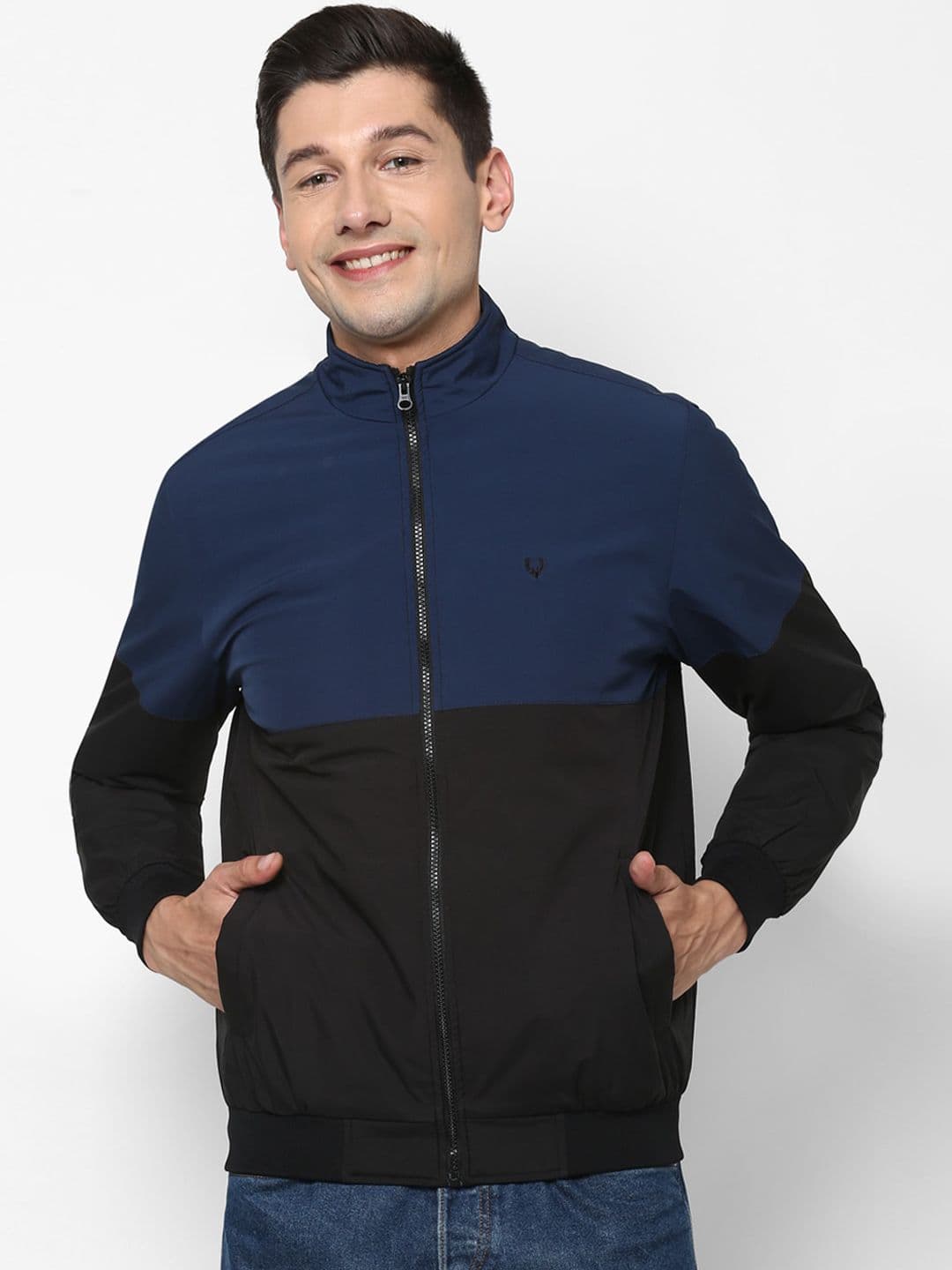 Allen Solly Men Black Blue Colourblocked Bomber Jacket - view 1