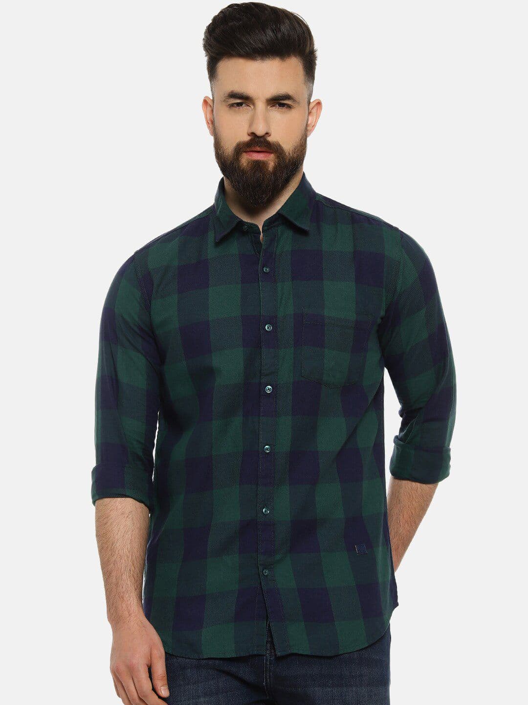 CAHOOT Men Green Tartan Checks Checked Casual Shirt - view 1