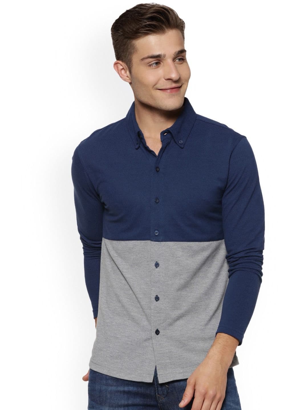 CAHOOT Men Blue & Grey Colourblocked Casual Shirt - view 1