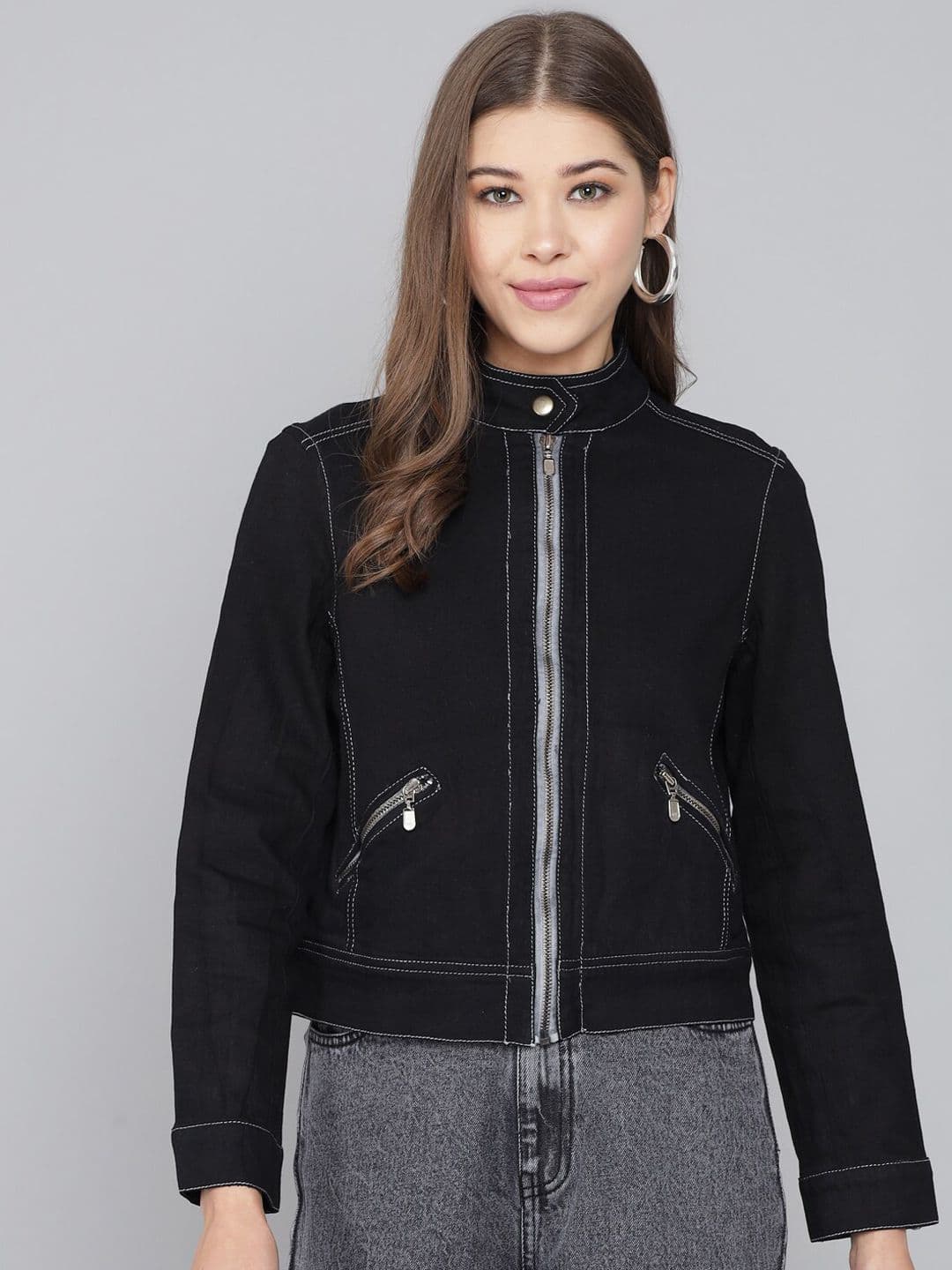 Kotty Women Black Crop Denim Jacket - view 1