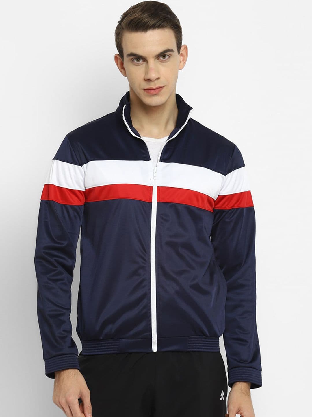 Yuuki Men Navy Blue Striped Lightweight Sporty Jacket - view 1