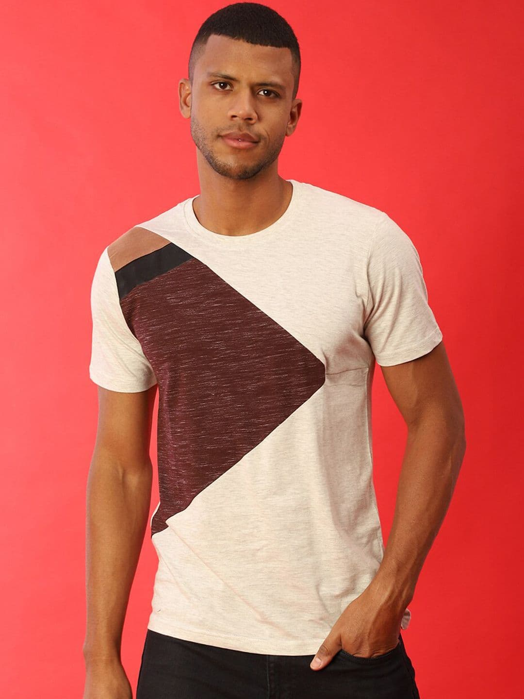 CAHOOT Men Multicoloured Colourblocked Round Neck T-shirt - view 1