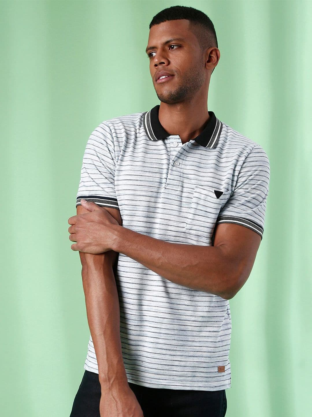 CAHOOT Men Grey Striped Pockets Outdoor T-shirt - view 1