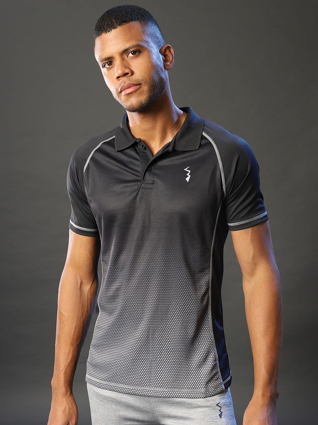 CAHOOT Men Black Mandarin Collar Dri-FIT Pockets Outdoor T-shirt - view 1