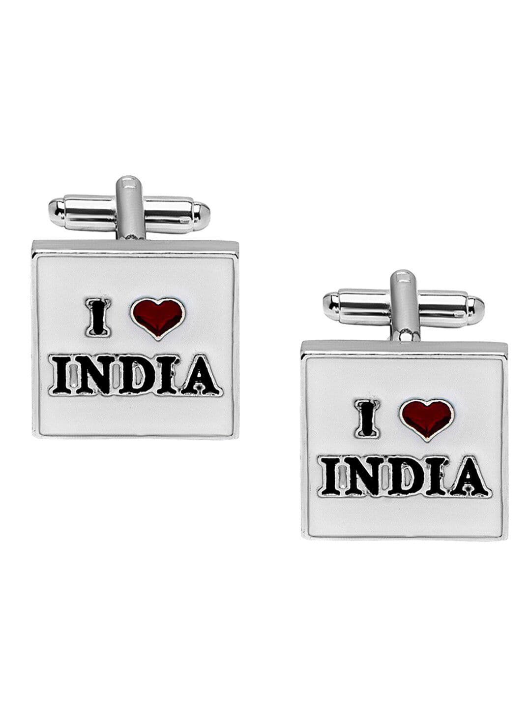 bodha Silver-Plated & Red I Love India Cufflink - view 1