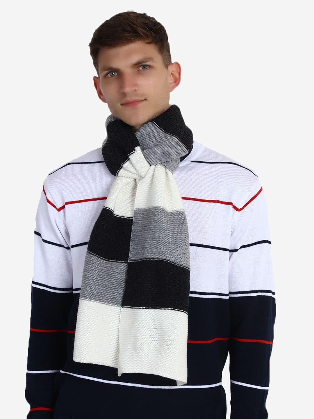 JoE Hazel Men White & Black Striped Acrylic Muffler - view 1