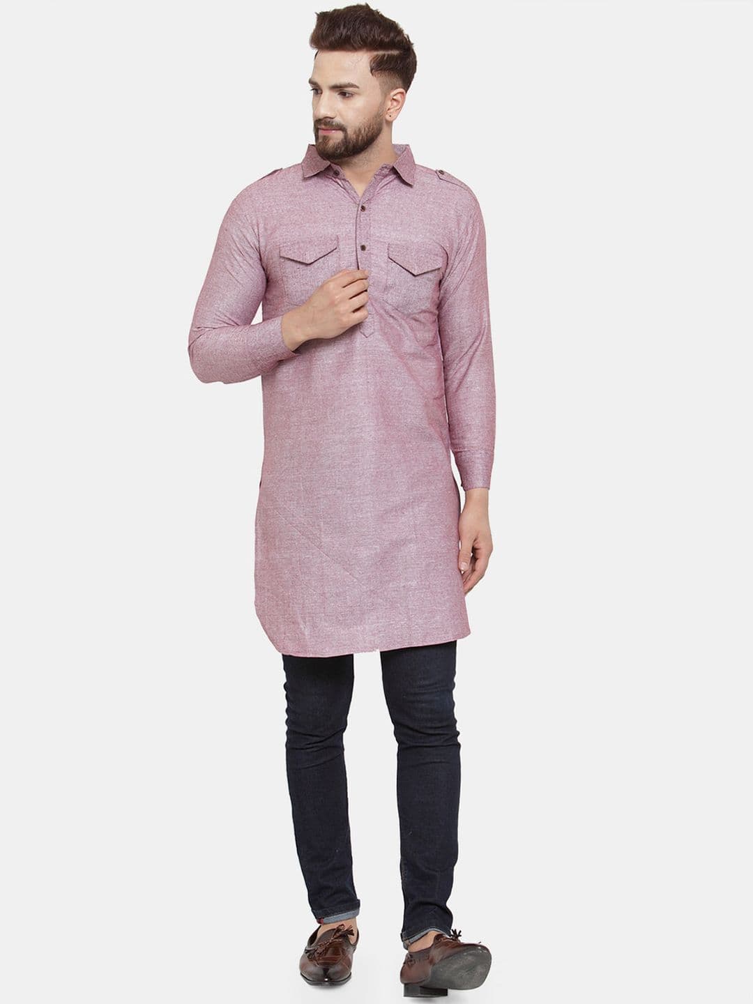 Enchanted Drapes Men Purple Thread Work Pathani Kurta - view 1