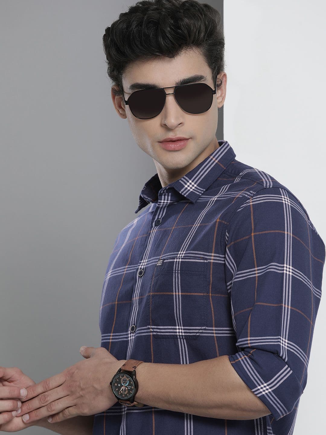 The Indian Garage Co Men Blue Checked Casual Shirt - view 1