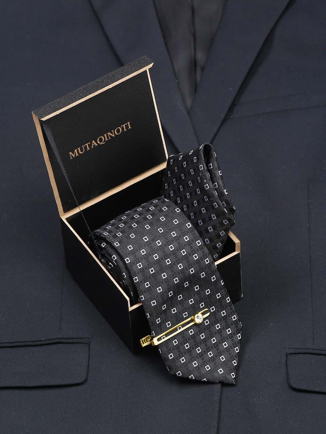MUTAQINOTI Men Woven Design Silk Blend Necktie Accessory Gift Set - view 1