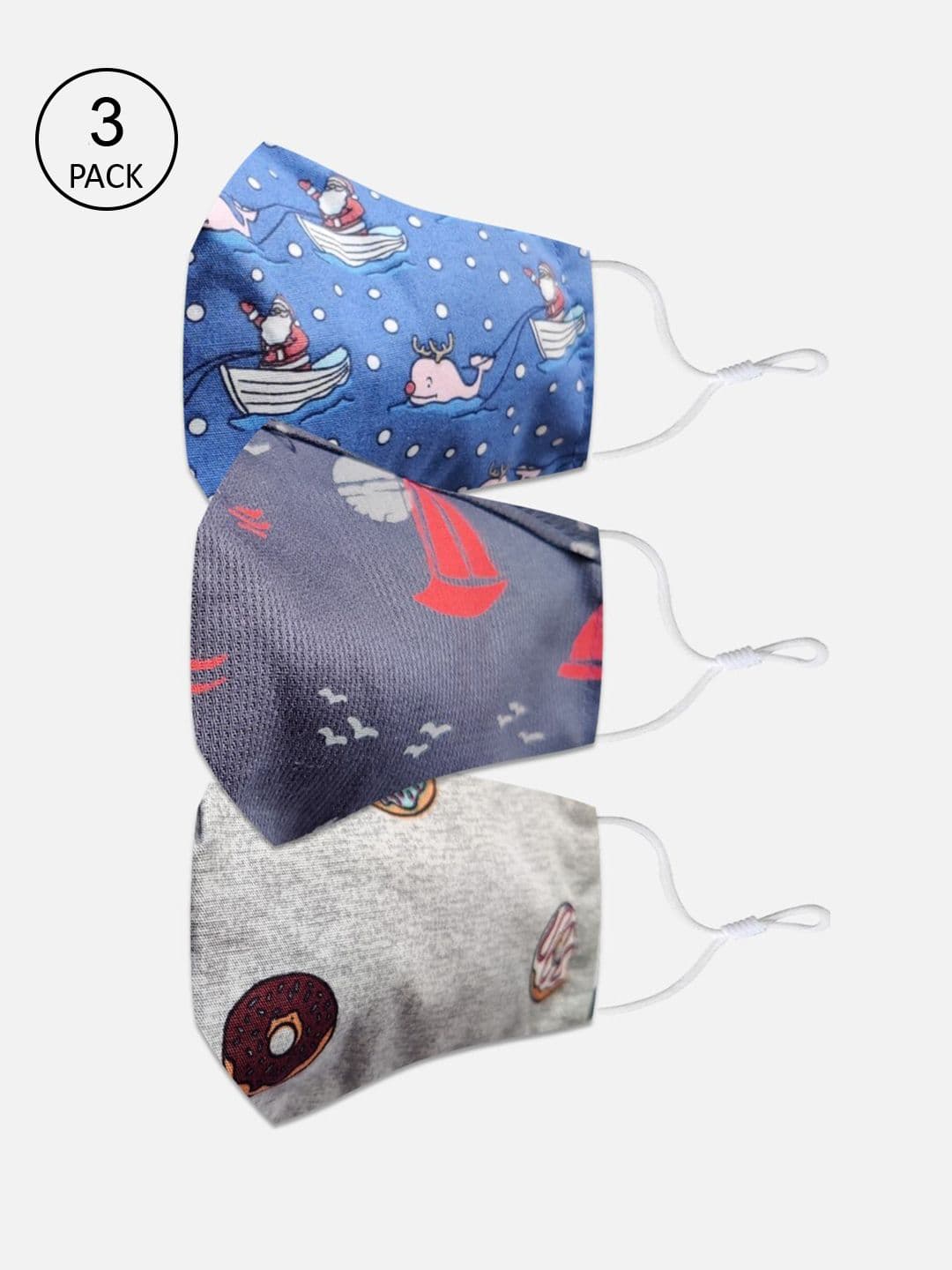 EL REGALO Kids Pack of 3 Printed 3-Ply Cotton Reusable Outdoor Cloth Masks - view 1