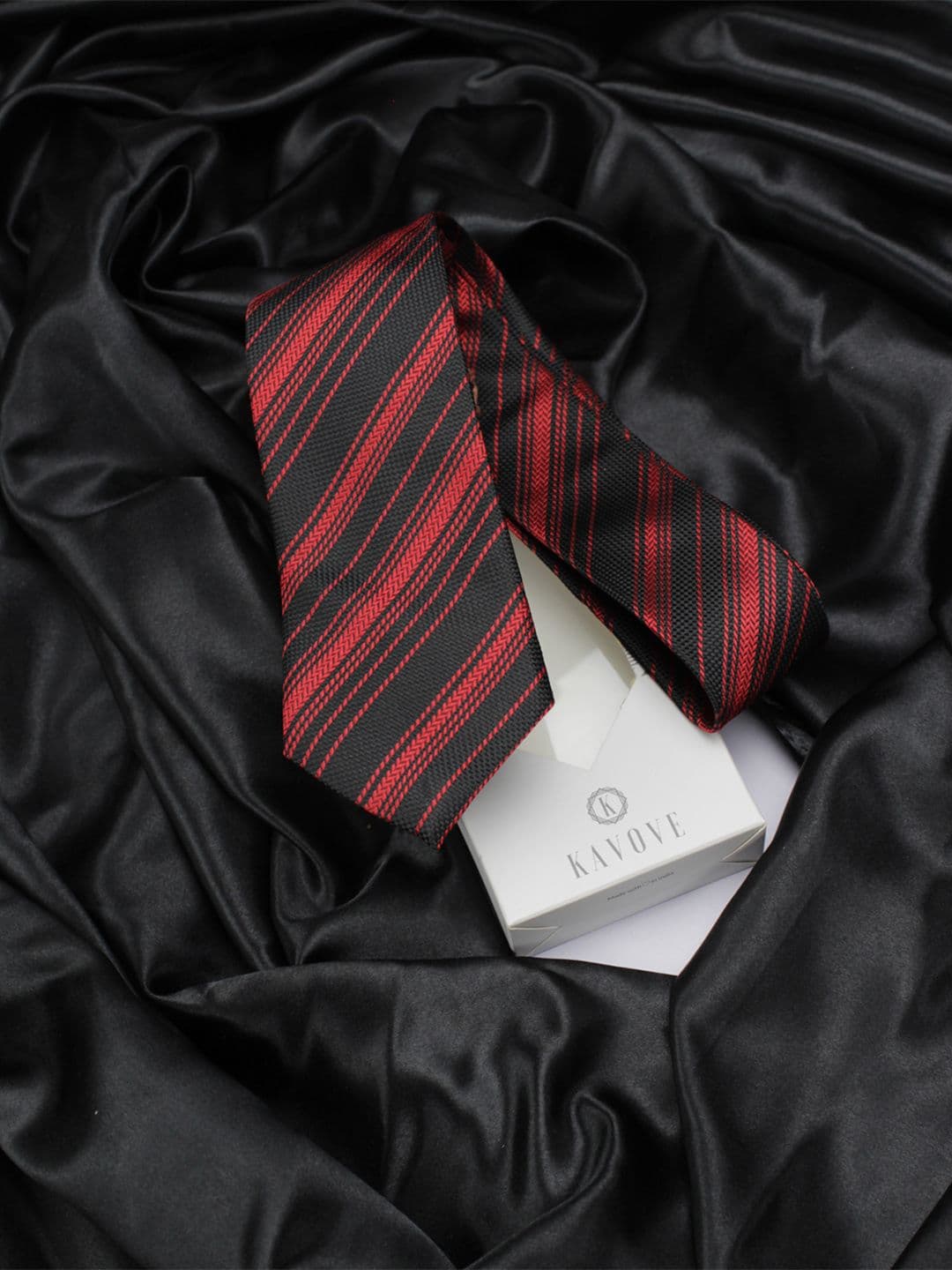 Kavove Men Black & Red Striped Broad Tie - view 1