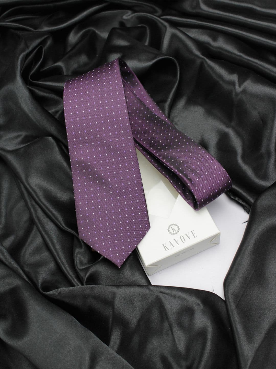 Kavove Men Purple & White Polka Dots Printed Broad Tie - view 1