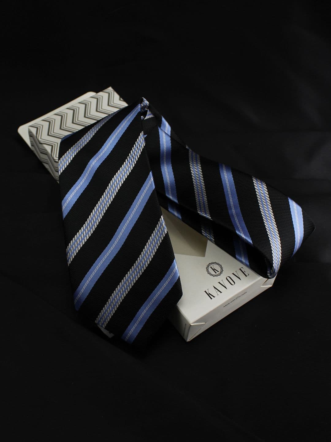 Kavove Men Black & Blue Striped Broad Tie - view 1