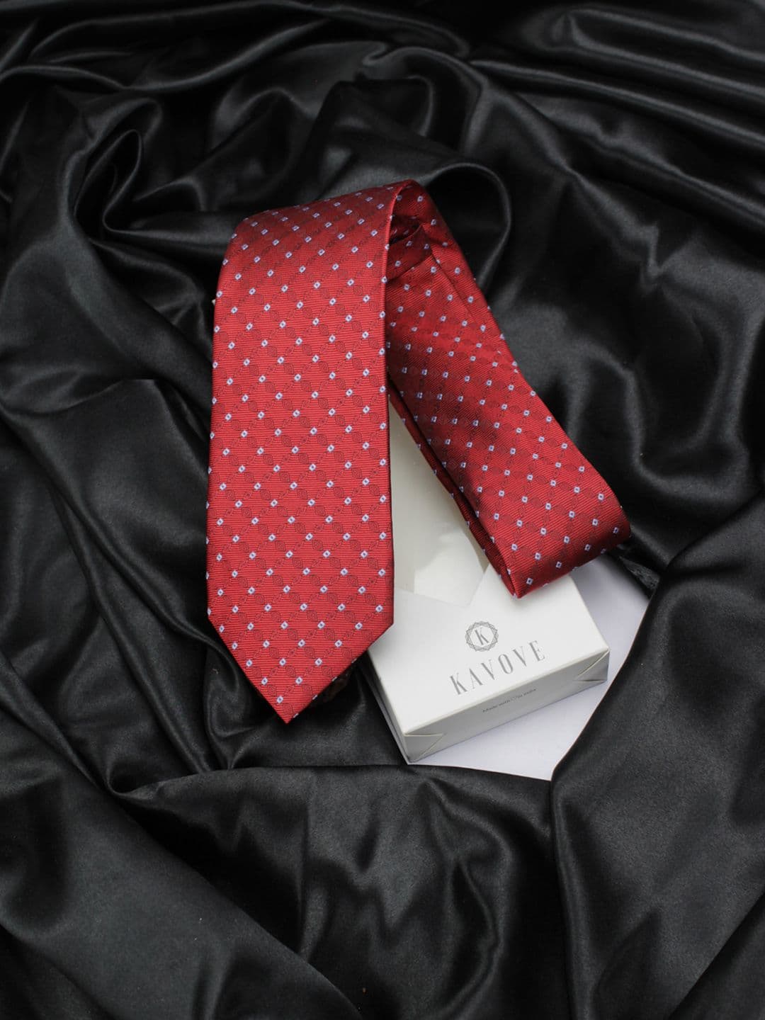 Kavove Men Maroon & White Checked Broad Tie - view 1