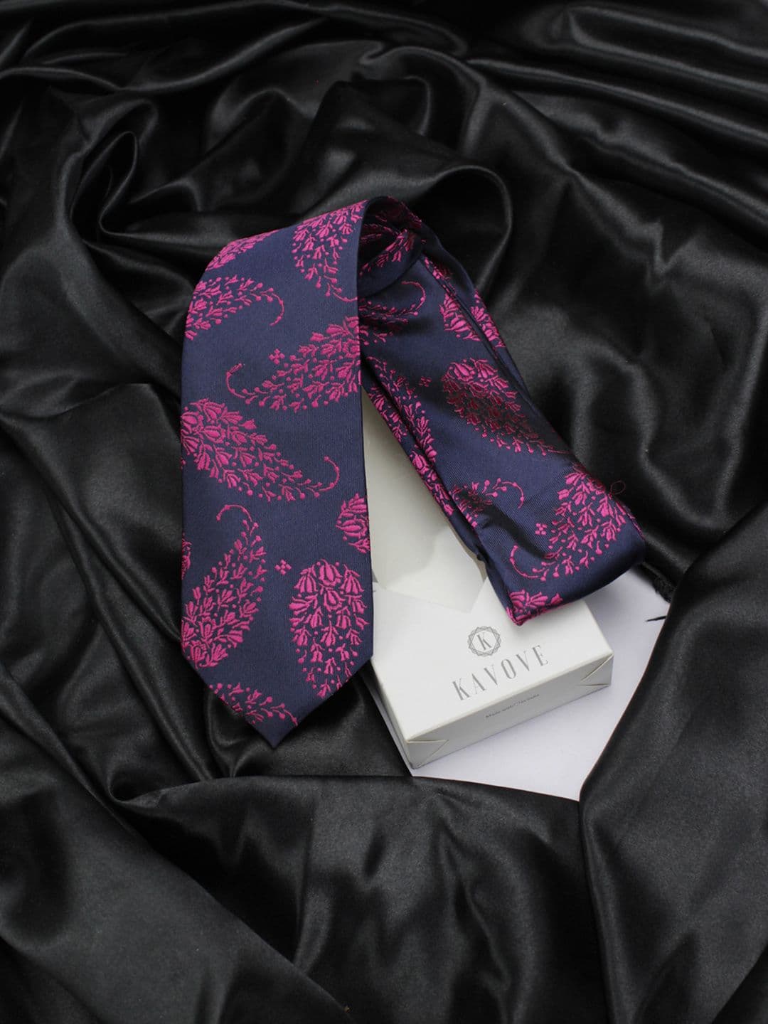 Kavove Men Blue & Pink Woven Design Broad Tie - view 1