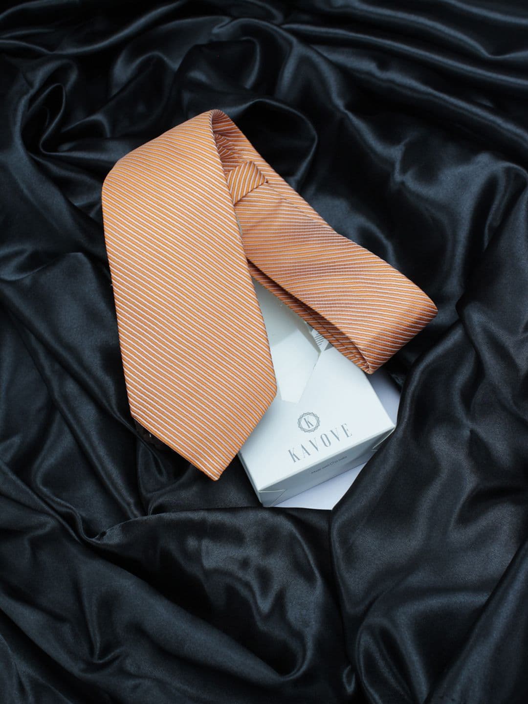Kavove Men Orange Striped Broad Tie - view 1