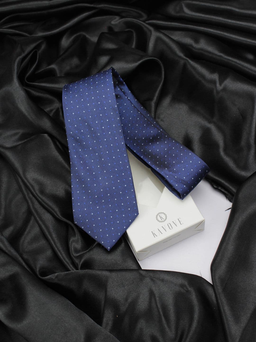 Kavove Men Blue & White The Refreshing Twin Polka Dot Woven Design Broad Tie - view 1