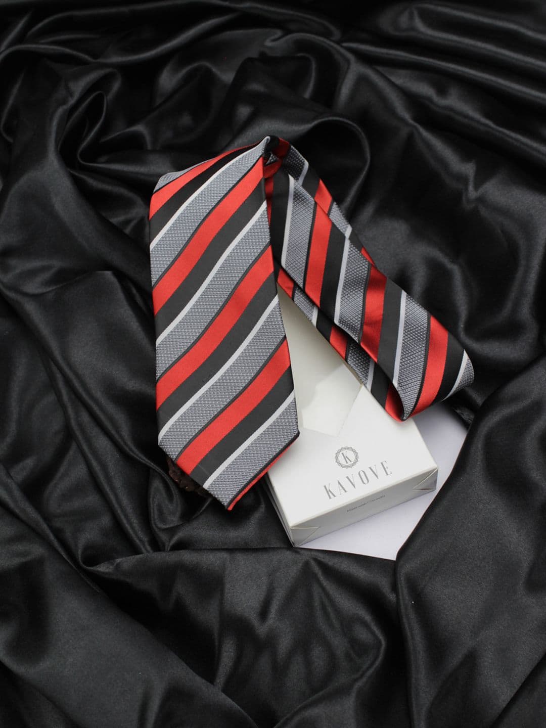 Kavove Men Black & Red Striped Broad Tie - view 1