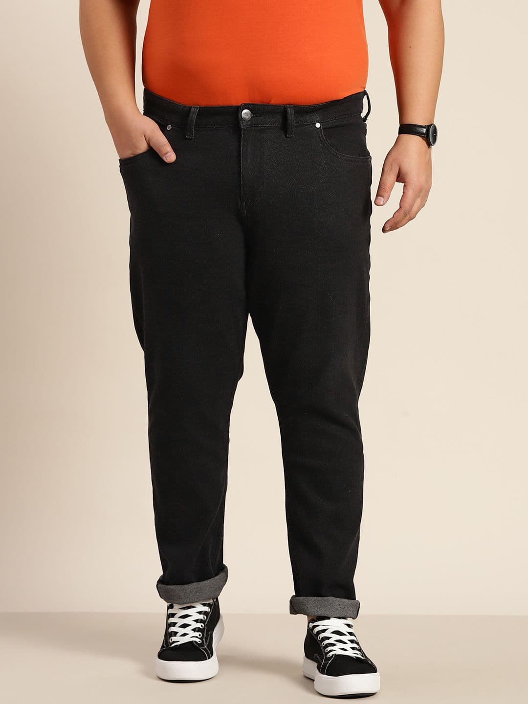 Sztori Plus Size Men Black Slim Tapered Fit Light Fade Stretchable Jeans - view 1