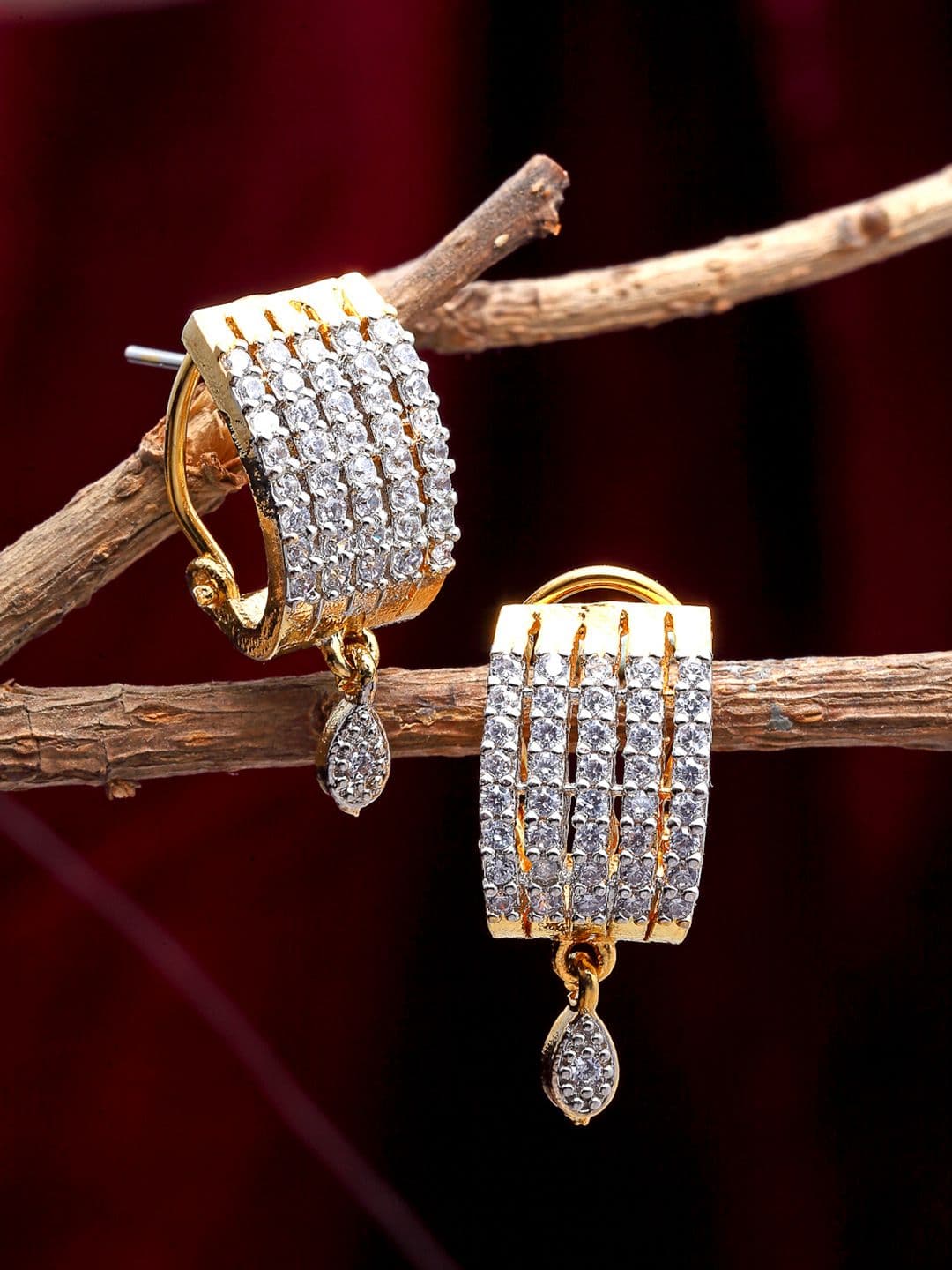 ZENEME Gold Plated CZ Studded White Studs Earrings - view 1