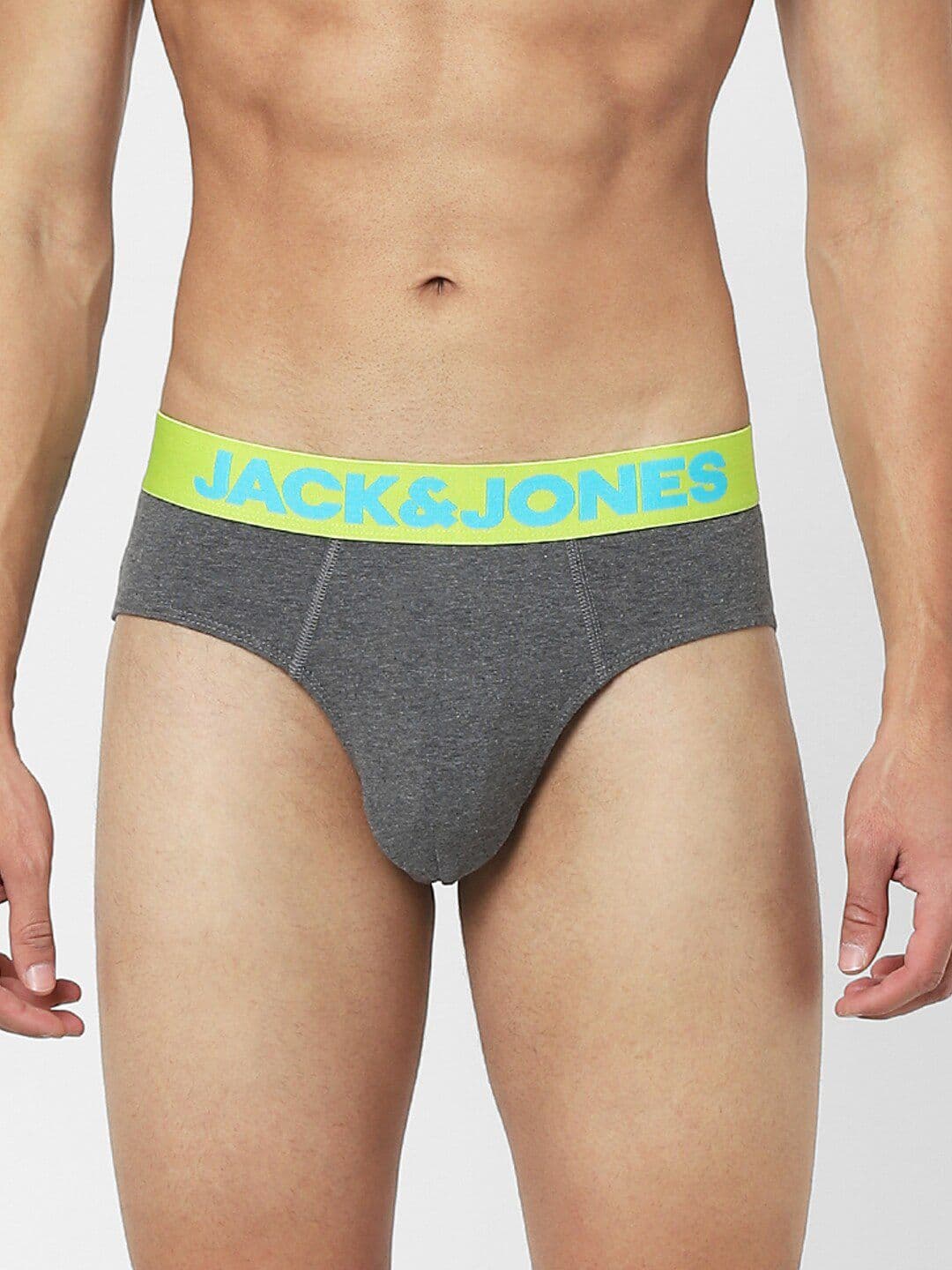Jack & Jones Men Grey Solid Cotton Basic Briefs 116794202 - view 1