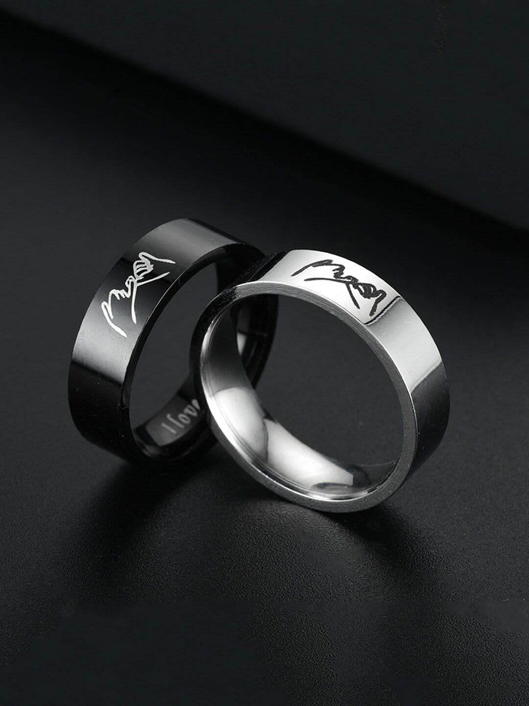 Yellow Chimes Set Of 2 Rhodium-Plated Couple Finger Rings - view 1