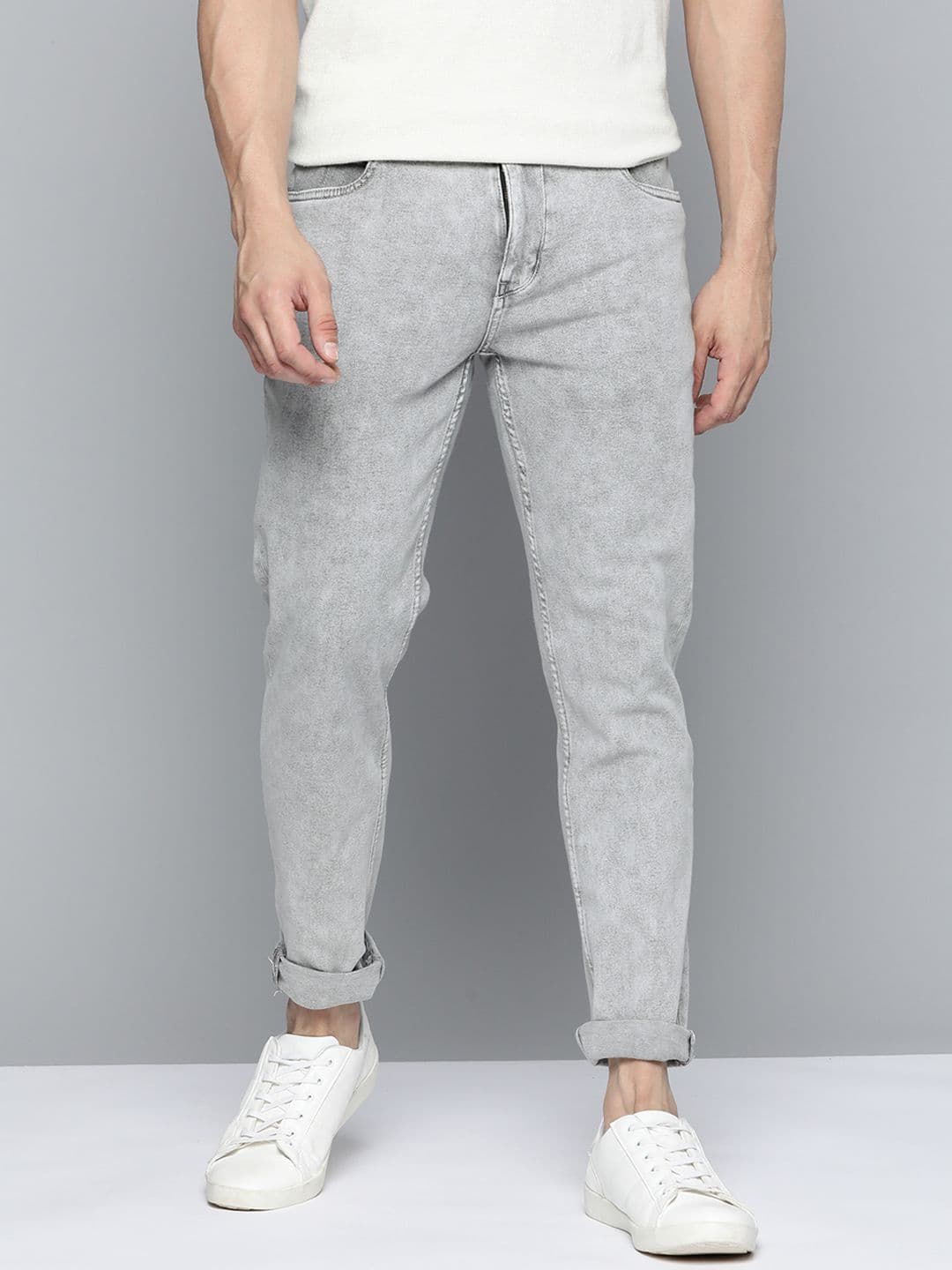 Mast & Harbour Men Grey Slim Tapered Fit Heavy Fade Stretchable Jeans - view 1