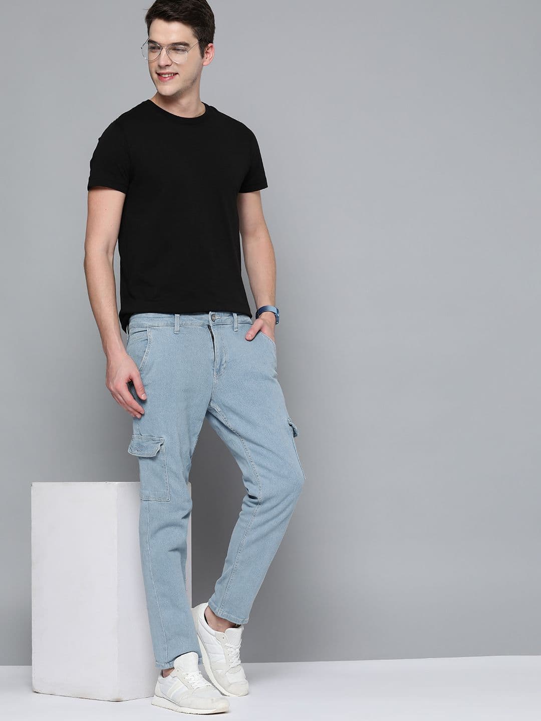 Mast & Harbour Men Blue Slim Fit Cargo Jeans - view 1
