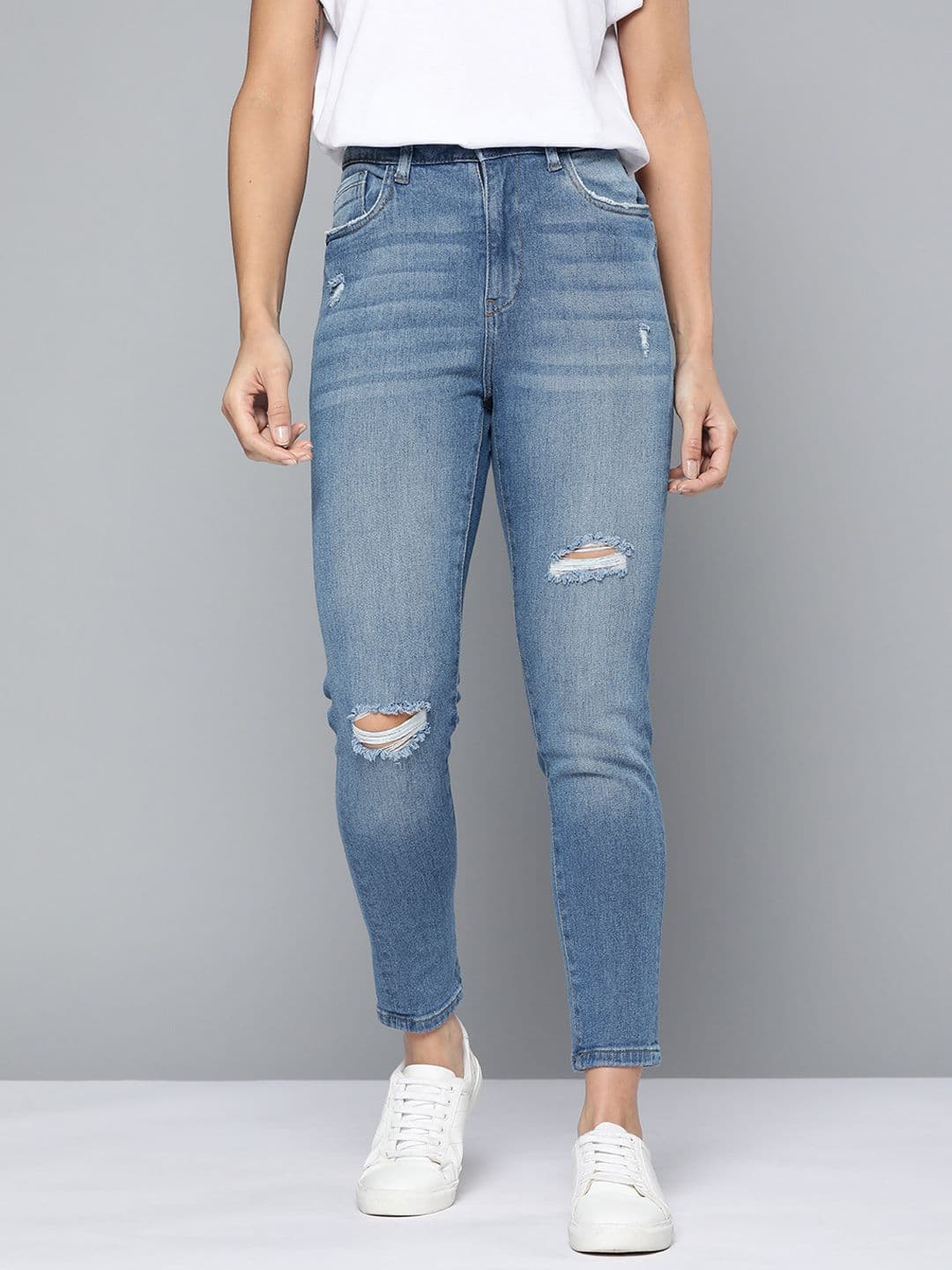 Mast & Harbour Women Blue Skinny Fit Mildly Distressed Light Fade Stretchable Jeans - view 1