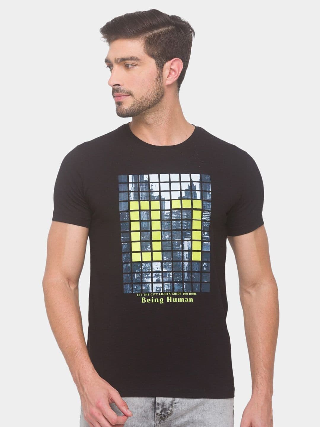 Being Human Men Black & Yellow Typography Printed T-shirt - view 1