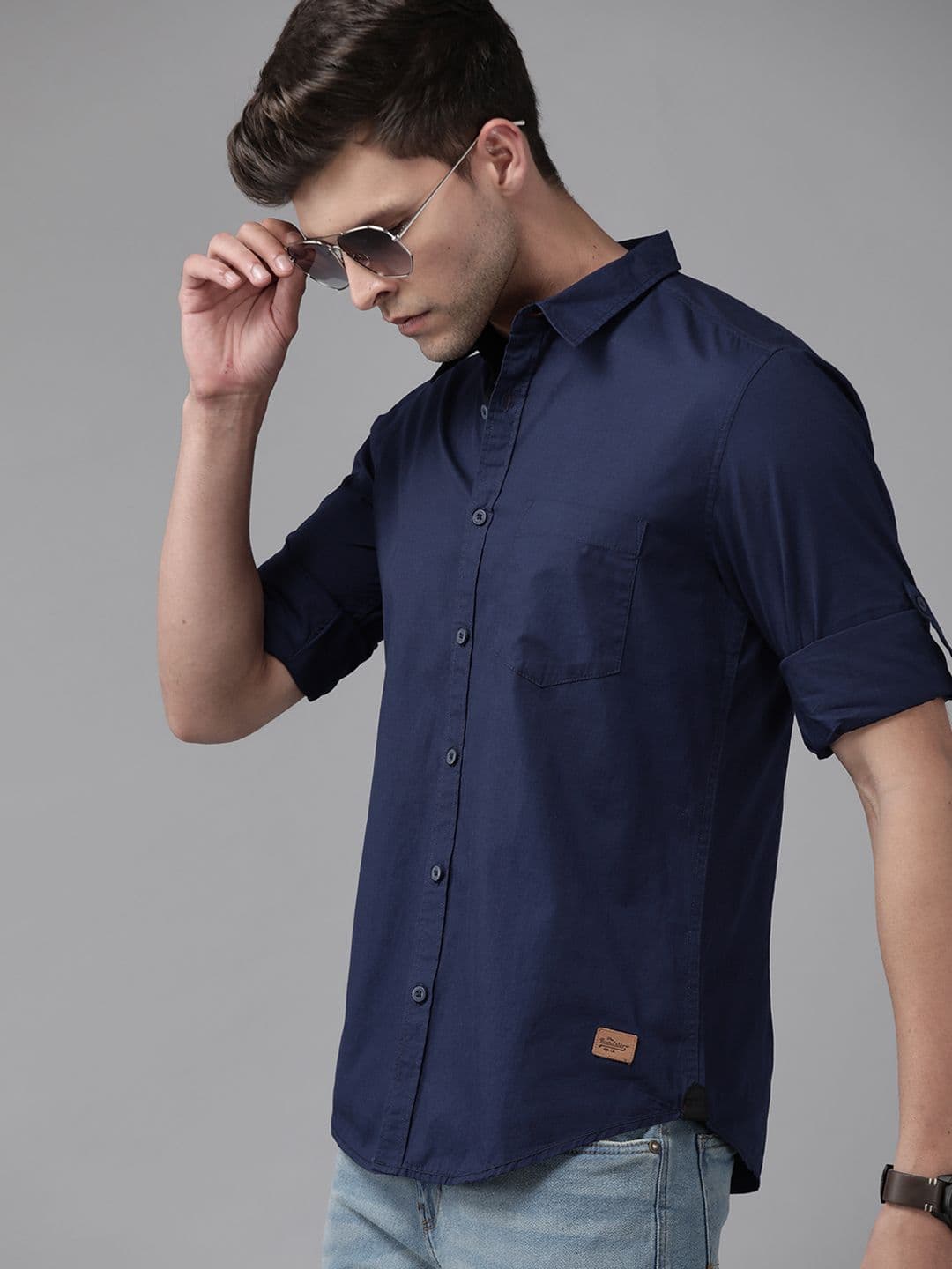 Roadster Men Navy Blue Pure Cotton Solid Casual Shirt - view 1