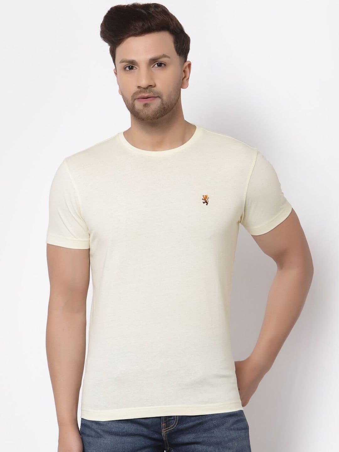 Red Tape Men Beige Solid Pure Cotton T-shirt - view 1