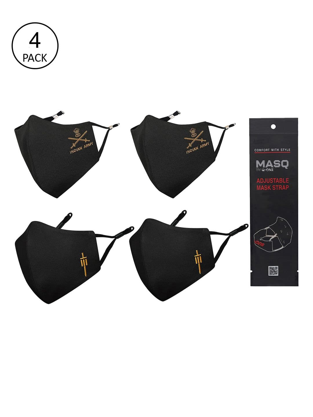 MASQ Men Pack Of 4 Black 4-Ply Reusable Pure Cotton Cloth Face Masks - view 1