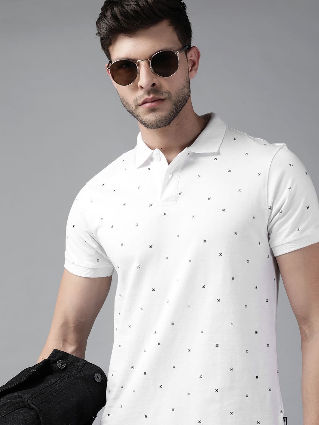 Roadster Men White Pure Cotton Printed Polo Collar T-shirt - view 1