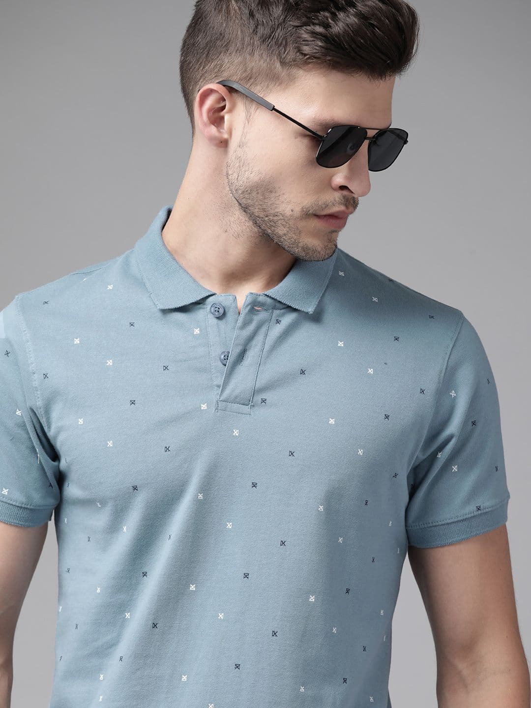 Roadster Men Blue Abstract Printed Polo Collar Pure Cotton T-shirt - view 1
