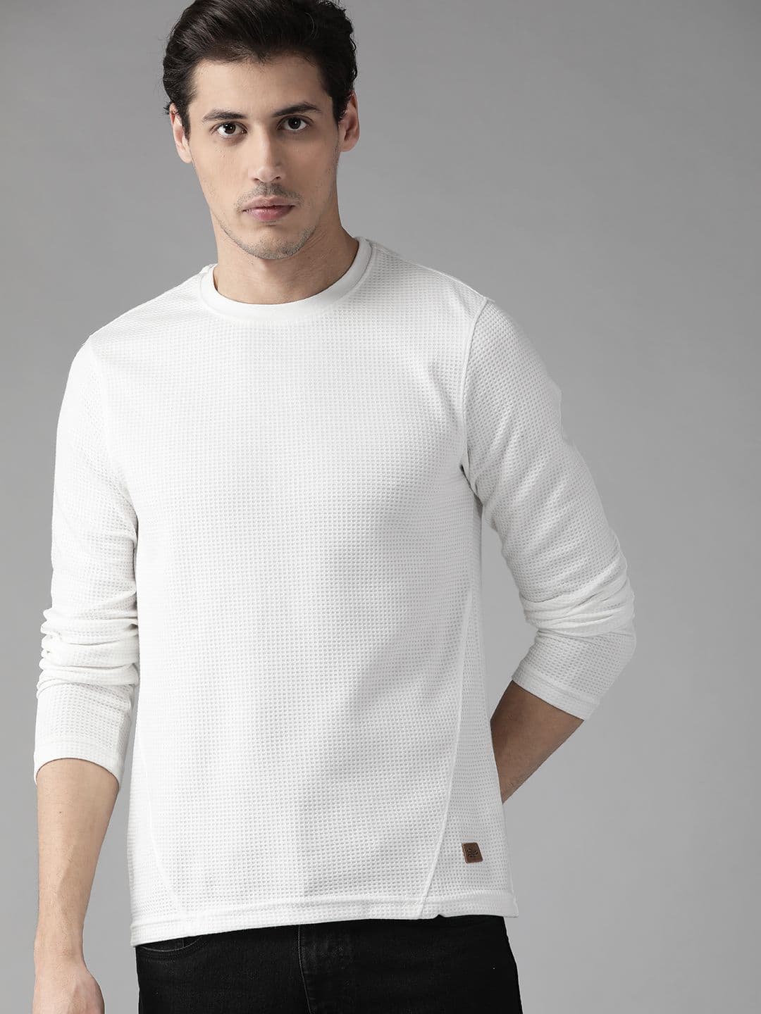 The Roadster Lifestyle Co Men White Waffle Texture T-shirt - view 1